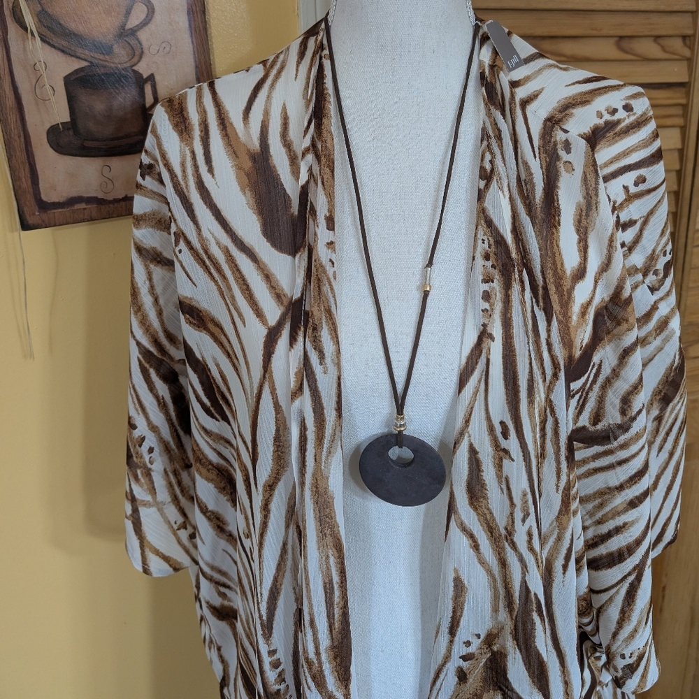 J. Jill Natural Brown Circular Stone Pendant Adjustable Cord Necklace NWT